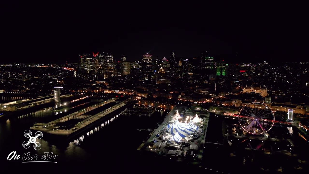 Vieux-Montréal et centre-ville filmés par drone la nuit